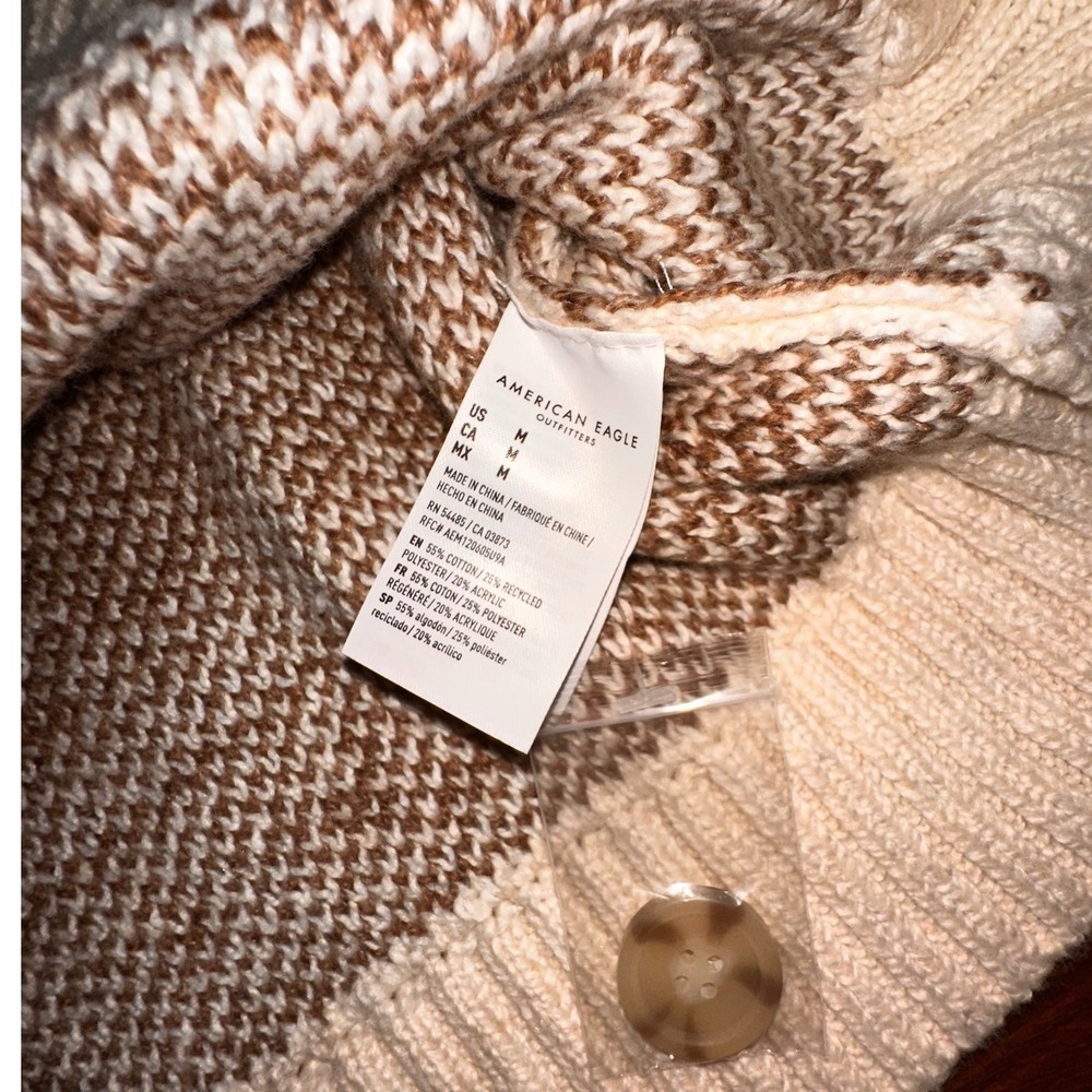 American Eagle Paisley Bandana Knit Cardigan Sweater Cream Brown Womens Medium - Picture 6 of 7